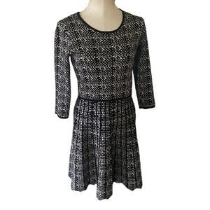 Just… Taylor Black White Jacquard Dotted Knit Fit & Flare A-Line Sweater Dress L